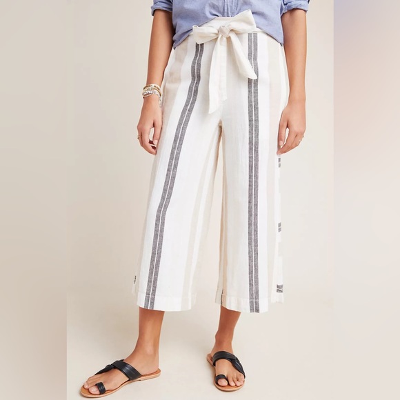 Anthropologie Pants - ANTHROPOLOGIE shorebound cropped linen wide leg pants